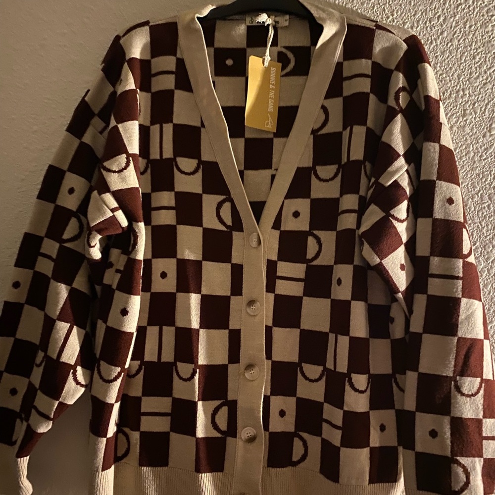 Kids Checkered Cardigan - Brown and Cream